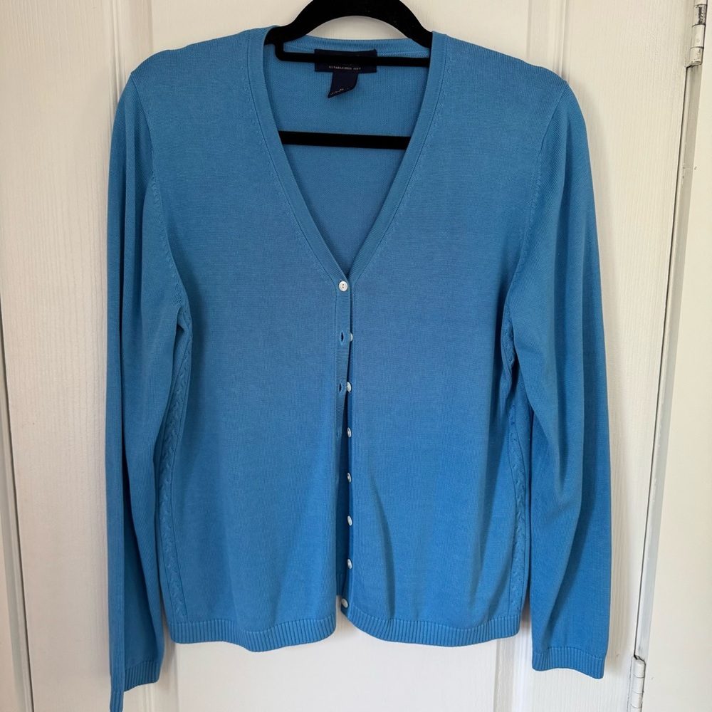 Brooks Brothers Woman’s Sky Blue V-Neck Silk Cardigan Size XL